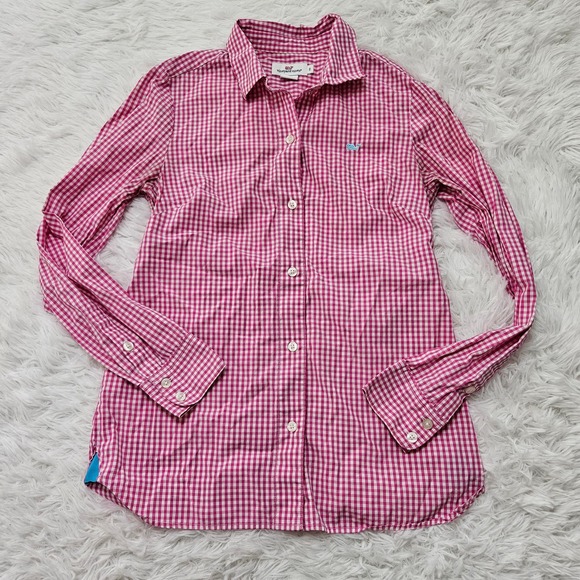 Vineyard Vines Women's Pink Gingham Long Sleeve Button Up‎ Top. Size 0 Preppy - Picture 1 of 6